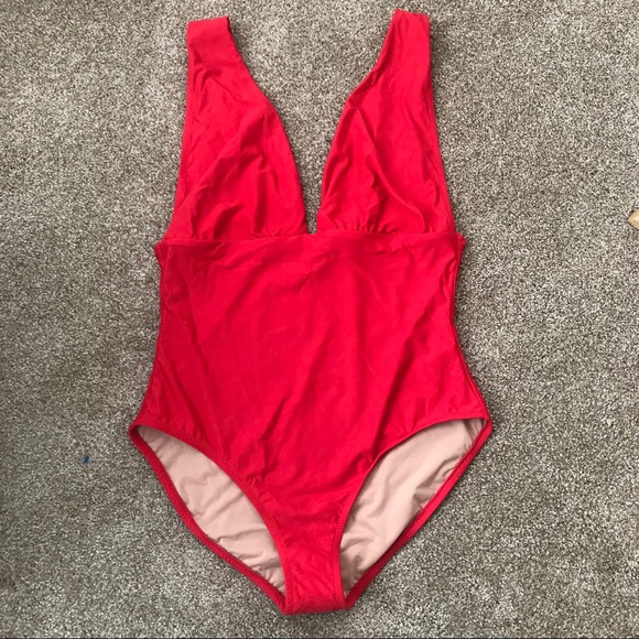 J. Crew Red Plunge V-Neck Straps Swimsuit 16 - Picture 3 of 7